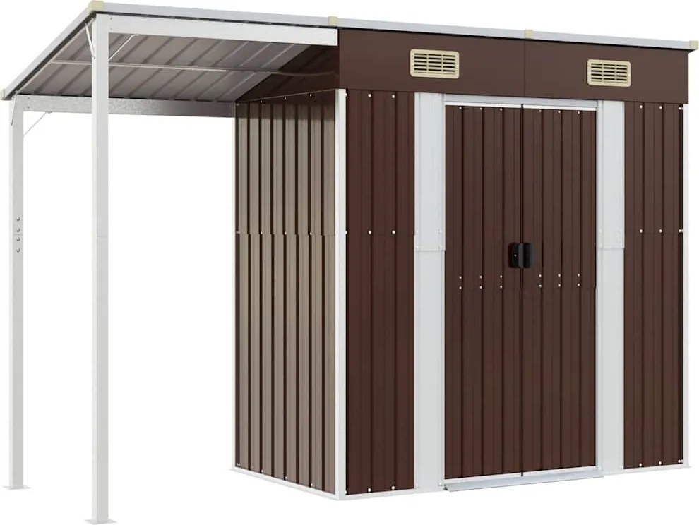 vidaXL barna kerti fészer meghosszabbított tetővel 277x107x181 cm