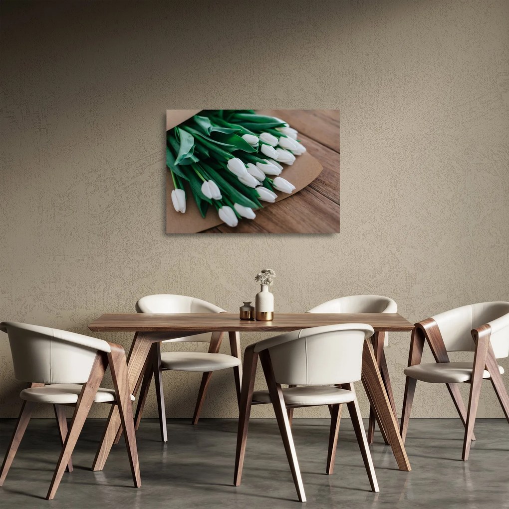 Egy csokor fehér tulipán képe (üvegen) (70x50 cm)