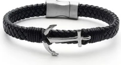 Karkötő, fekete fonott bőr, mágneszárral, ezüst színű horgonnyal, 22,5cm, ART CRYSTELLA&amp;reg; (RSWK0028)