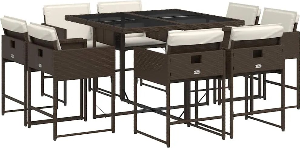 vidaXL 9 részes barna polyrattan kerti étkezőgarnitúra párnákkal