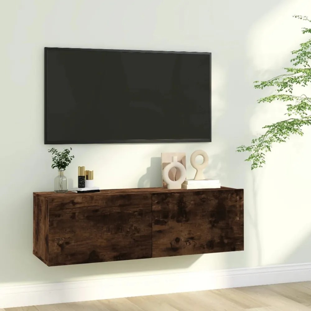 füstös tölgy színű szerelt fa fali TV-szekrény 100 x 30 x 30 cm