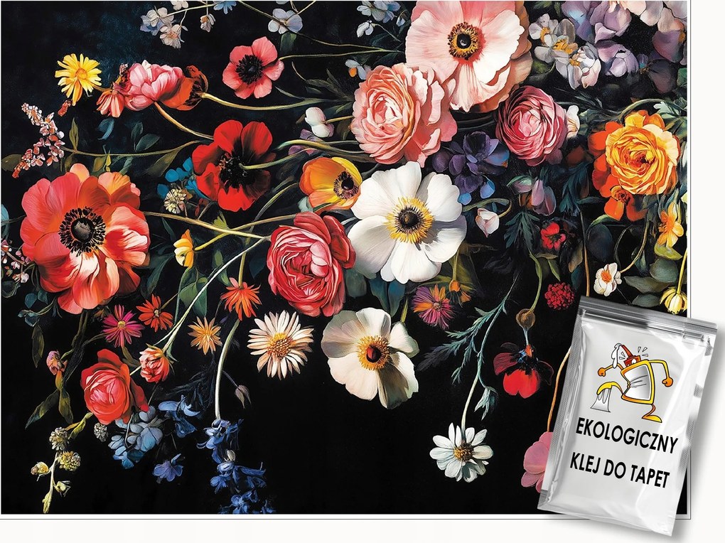 Fotótapéta Mezei Virágok Fekete Alapon Falra Hálószoba Nappali 350x250