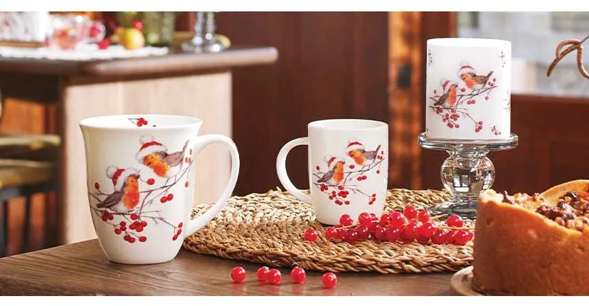 Karácsonyi átvilágítós gyertya két vörösbegy madárral kicsi