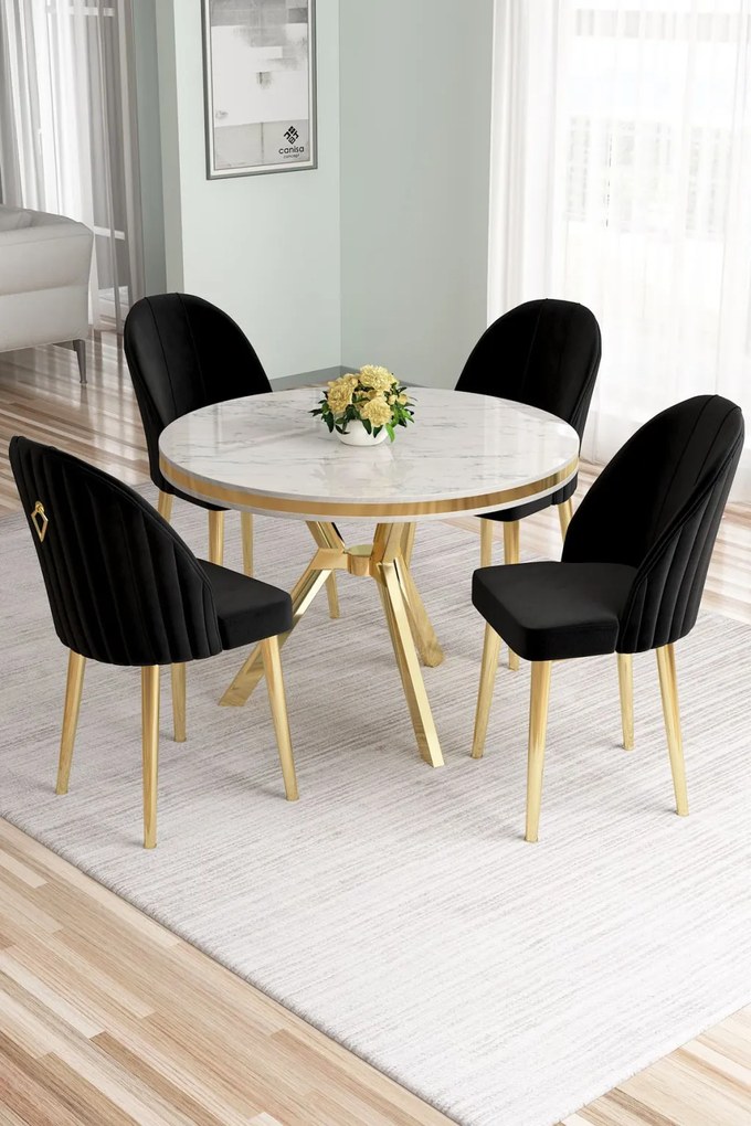 Mos étkezőgarnitúra, fehér márvány-arany, 90 cm – TR240CHR2920