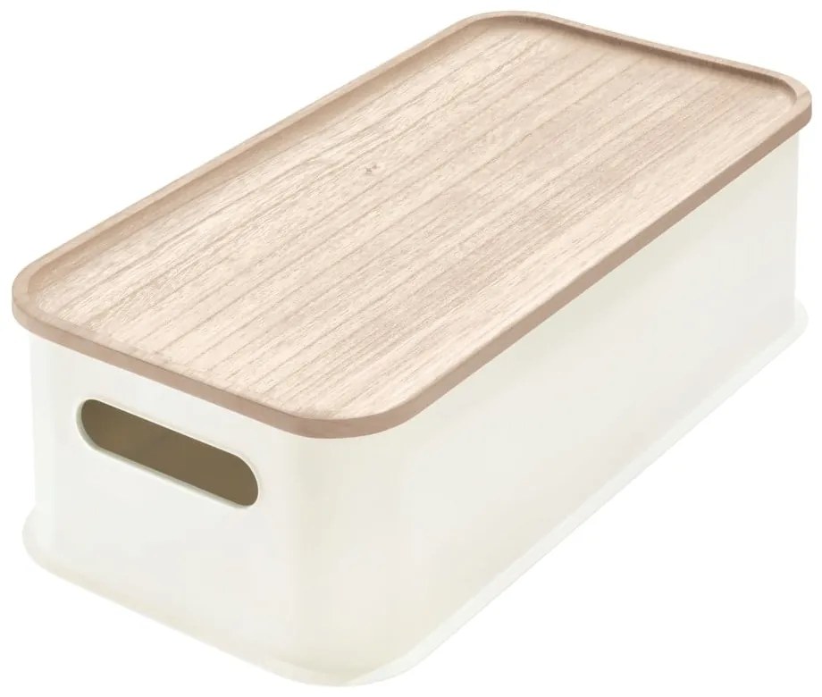 Eco Handled fehér tárolódoboz paulownia fa fedéllel, 21,3 x 43 cm - iDesign