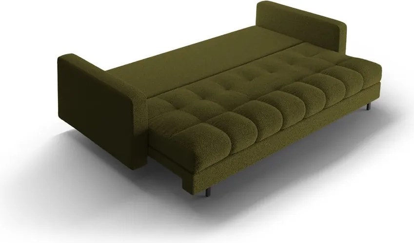 Zöld buklé kinyitható tárolóhelyes kanapé 222 cm Bali – Cosmopolitan Design