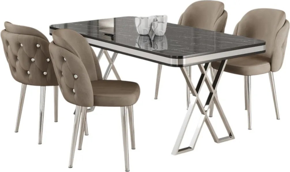 Rigel étkezőgarnitúra, fekete márvány-króm, 130 cm – TR240CHR2241