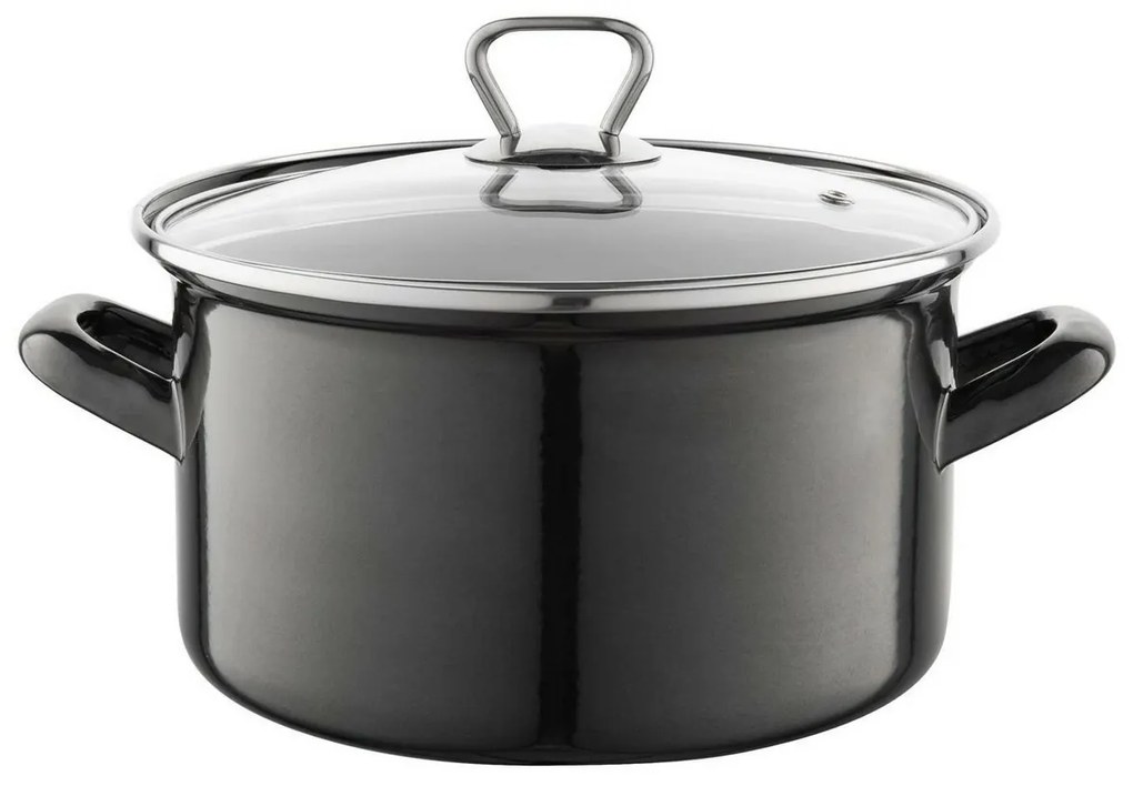 Zománcozott edény fedővel 3,3 l, fekete