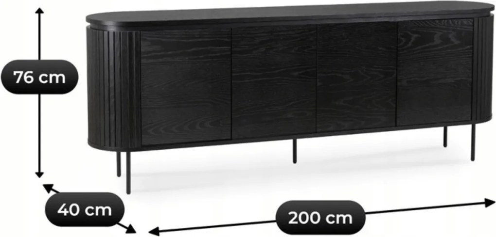 Komód 200 cm, négyajtós kivitelben, fekete színben BECK