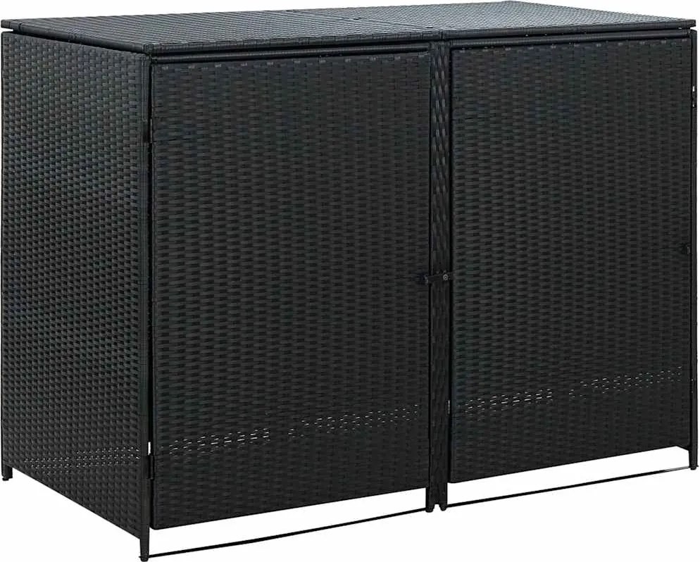 vidaXL fekete rattan dupla tároló gurulós kukához 148 x 80 x 111 cm