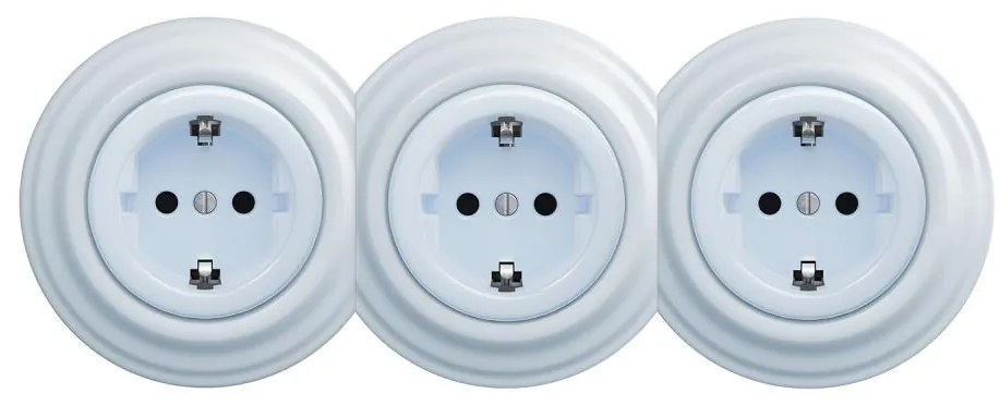 Kliklap - Három aljzatú retro fali dugalj kerettel, SCHUKO 230V, kék