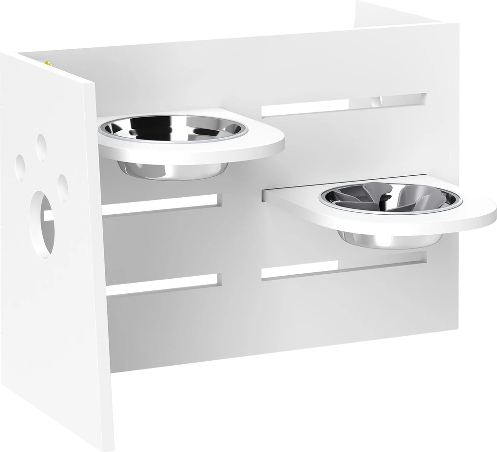 PawHut Magasított Kutya Etető Tál Magasságban Állítható Állvánnyal, Anti-Gulp Szőnyeggel, 2 x 1000ml Lassú Etetés Tál Közepes Kutyák és Macskák Számár