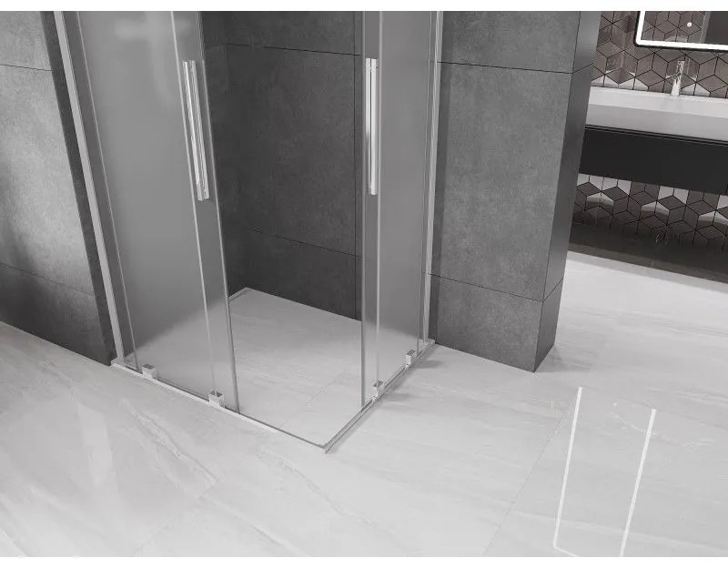 Mexen Velar L Duo, zuhanykabin tolóajtóval 90 x 80 cm, 8 mm-es mattüveg, króm, 871-090-080-02-33-01