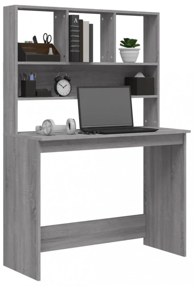 szürke sonoma színű szerelt fa íróasztal polcokkal 102x45x148cm