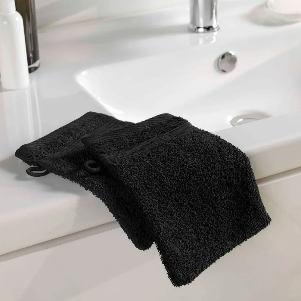 Fekete pamut mosdókesztyű 15x21 cm Tendresse – douceur d'intérieur