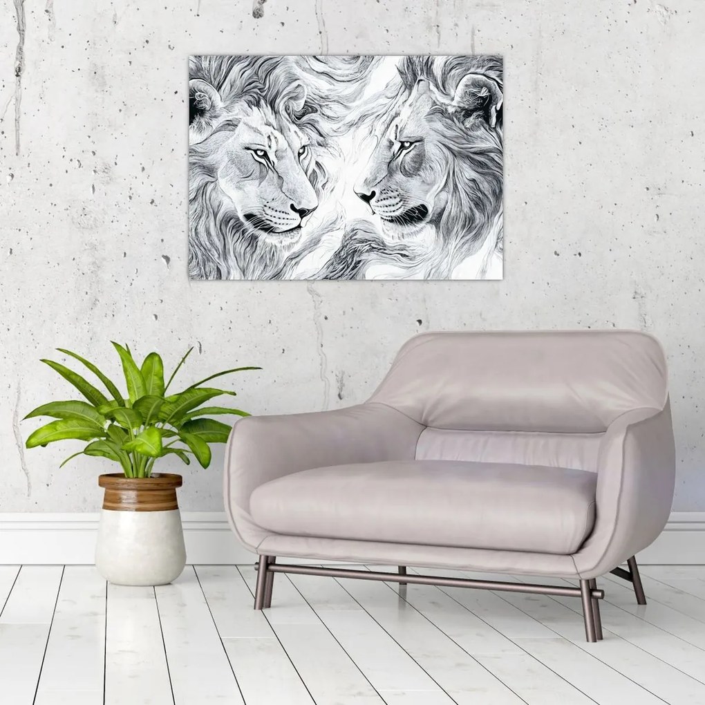 Kép - Rajzolt oroszlánfejek (70x50 cm)