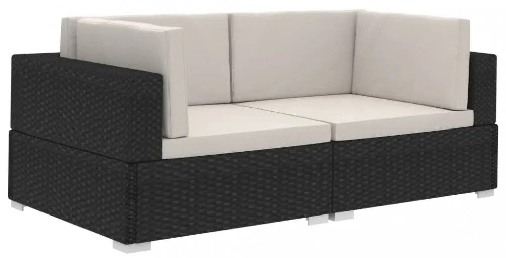 2 db fekete moduláris polyrattan sarokfotel párnákkal