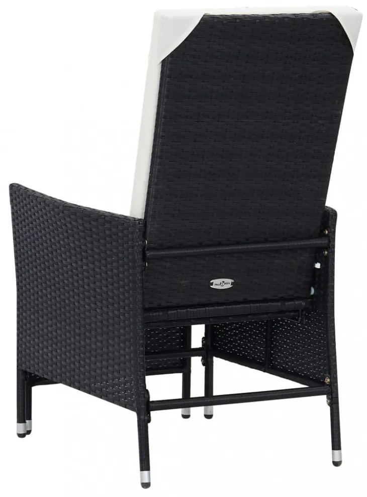 3 részes fekete polyrattan kerti bútorszett párnákkal