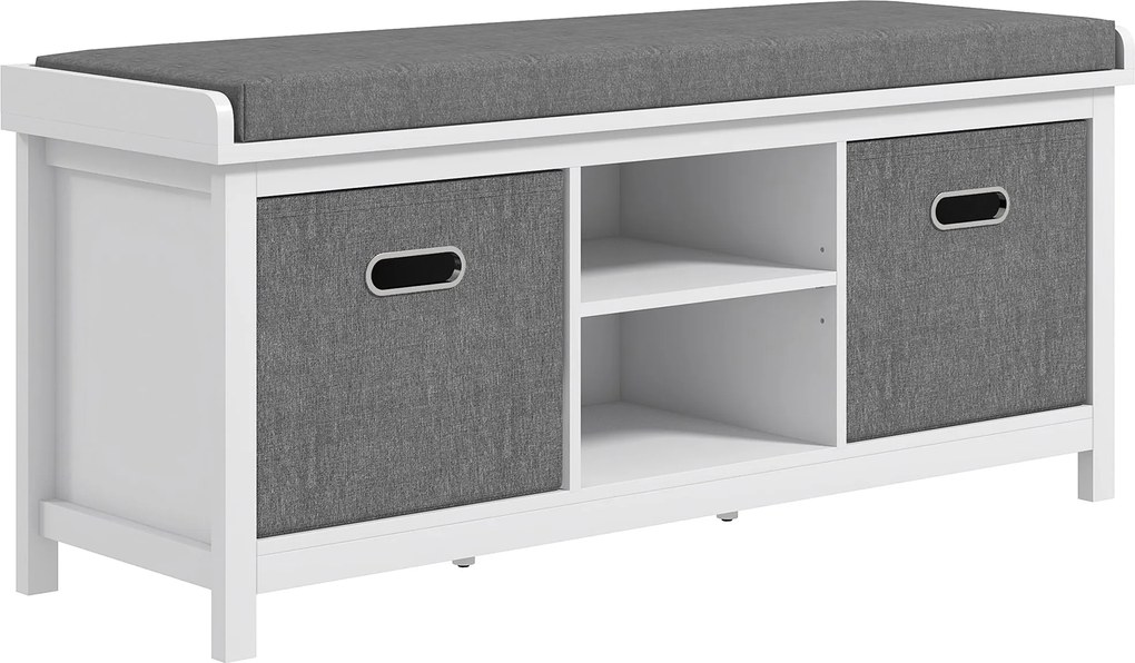 HOMCOM Cipőpánt, Állítható 3-Szintes Polccal, 2 Kivehető Fiókkal és Párnával, Chipboard Cipőszekrény, 105x35x47 cm, Fehér és Szürke | Aosom