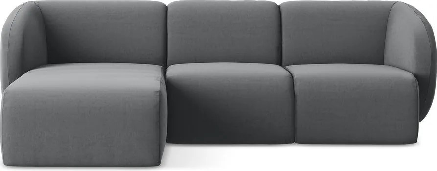 Szürke bársony sarokkanapé (bal oldali-heverő résszel) Lani – Makamii