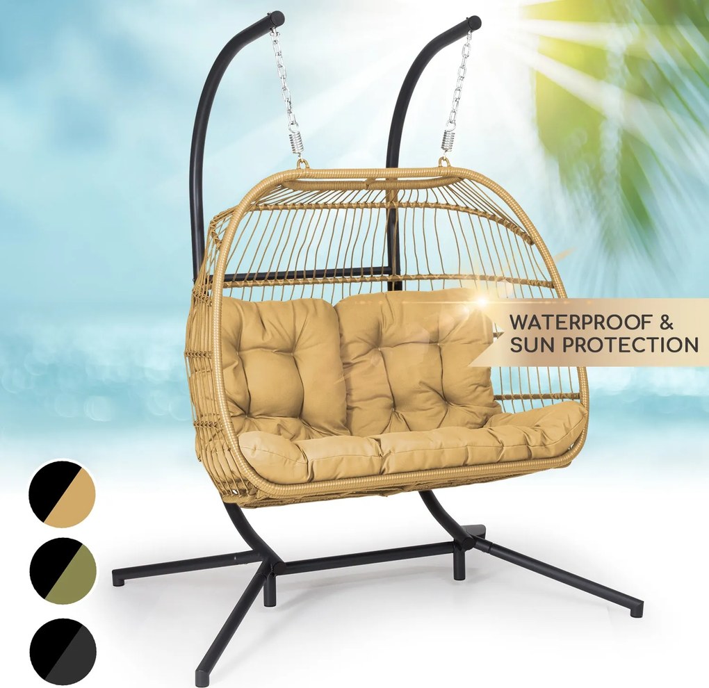 Blumfeldt Biarritz Double, függőszék, dupla ülés, párna, poliészter, alumínium, polirattan, 260 kg