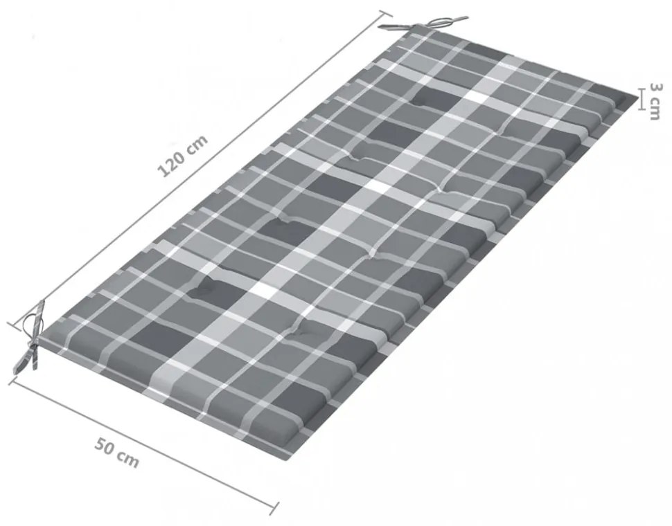 tömör tíkfa Batavia pad szürke kockás párnával 120 cm