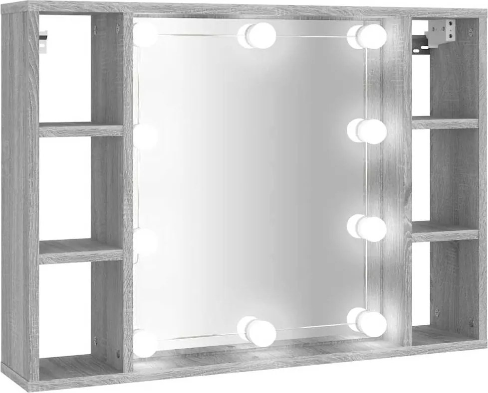 vidaXL szürke sonoma színű tükrös szekrény LED-ekkel 76 x 15 x 55 cm