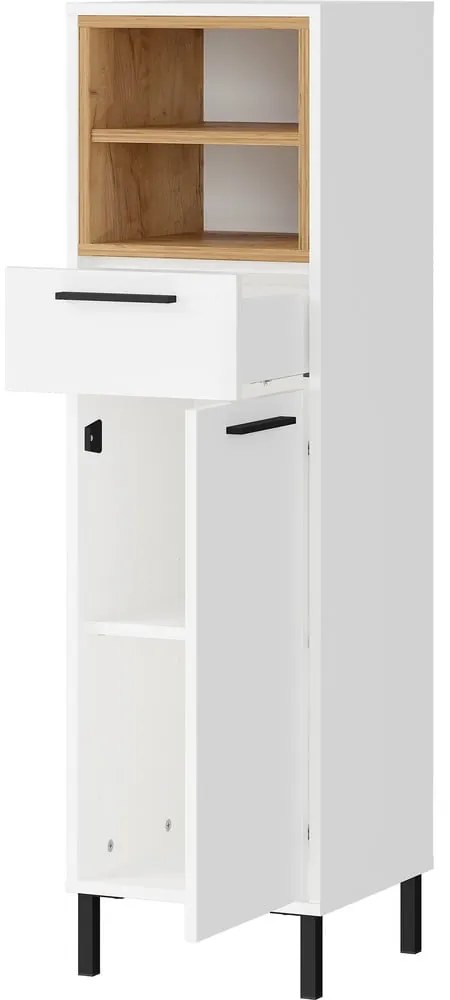 Fehér magas fürdőszoba szekrény tölgyfa dekorral 34x118 cm Loria - Germania