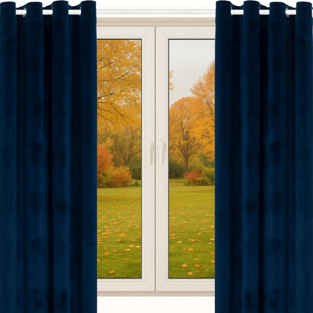 Velúr Függöny Átvezetőkkel 140x240 Sötétkék 2 Db Vastag Velúr
