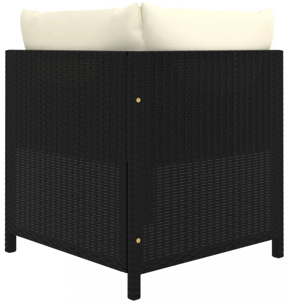 vidaXL 5 részes fekete polyrattan kerti bútorszett párnákkal
