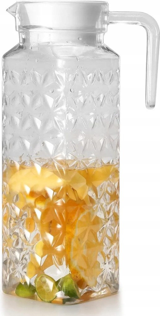 Üveg kancsó fedővel kristály mintás elegáns 1,1L