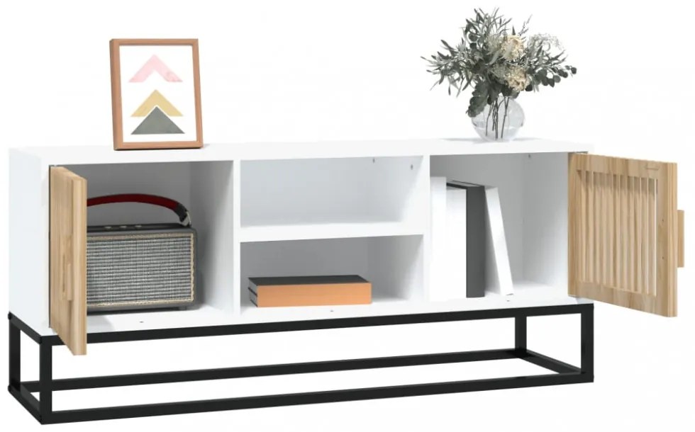 fehér szerelt fa és vas TV-szekrény 105x30x45 cm