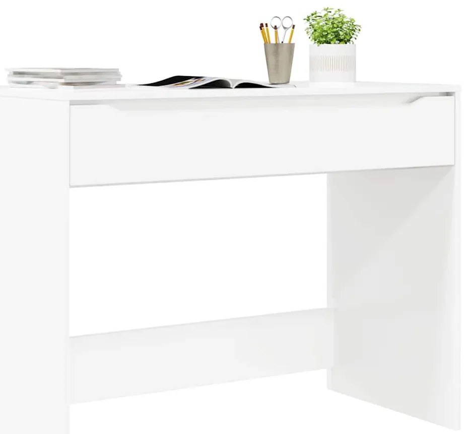 vidaXL Asztal fiókkal Magas Fényű Fehér 100 x 50 x 78 cm Faanyag