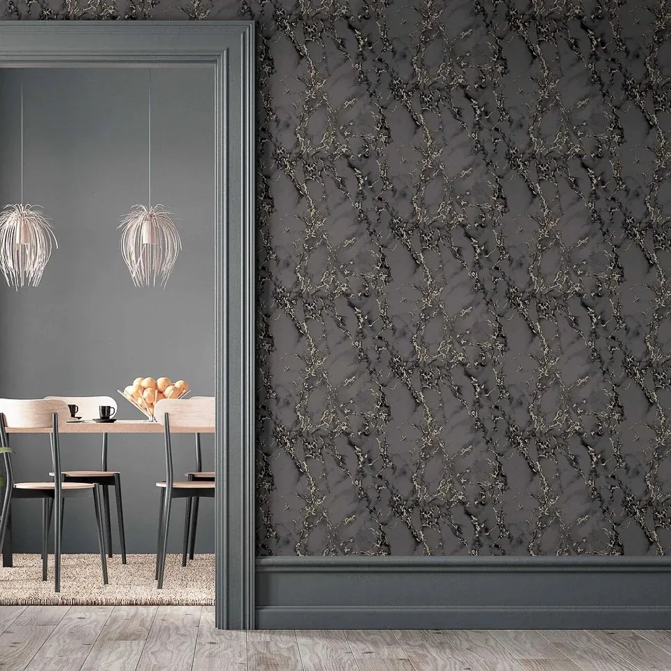 Arthouse Signature 1 Carrara Marble fekete-szürke márvány mintás papír tapéta – 296702