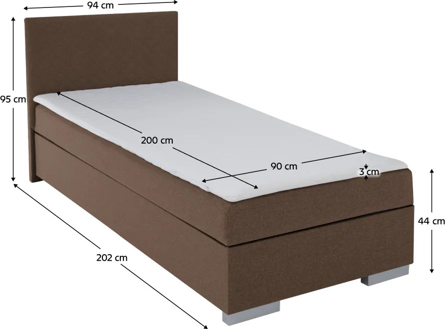 Boxspring ágy, egyszemélyes, barna, 90x200, univerzális, ADARA