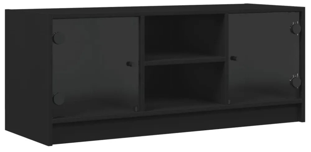 fekete TV-szekrény üvegajtókkal 102 x 37 x 42 cm