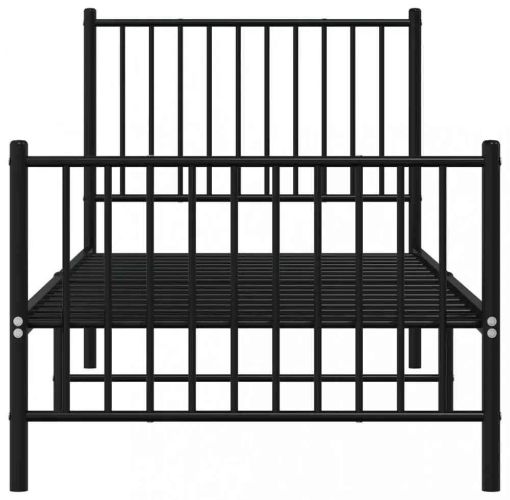 fekete fém ágykeret fej- és lábtámlával 80 x 200 cm