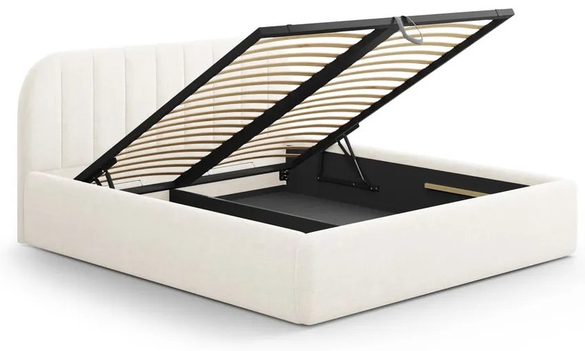 Elefántcsont színű kárpitozott ágyneműtartós franciaágy ágyráccsal 200x200 cm Juno – Windsor &amp; Co Sofas