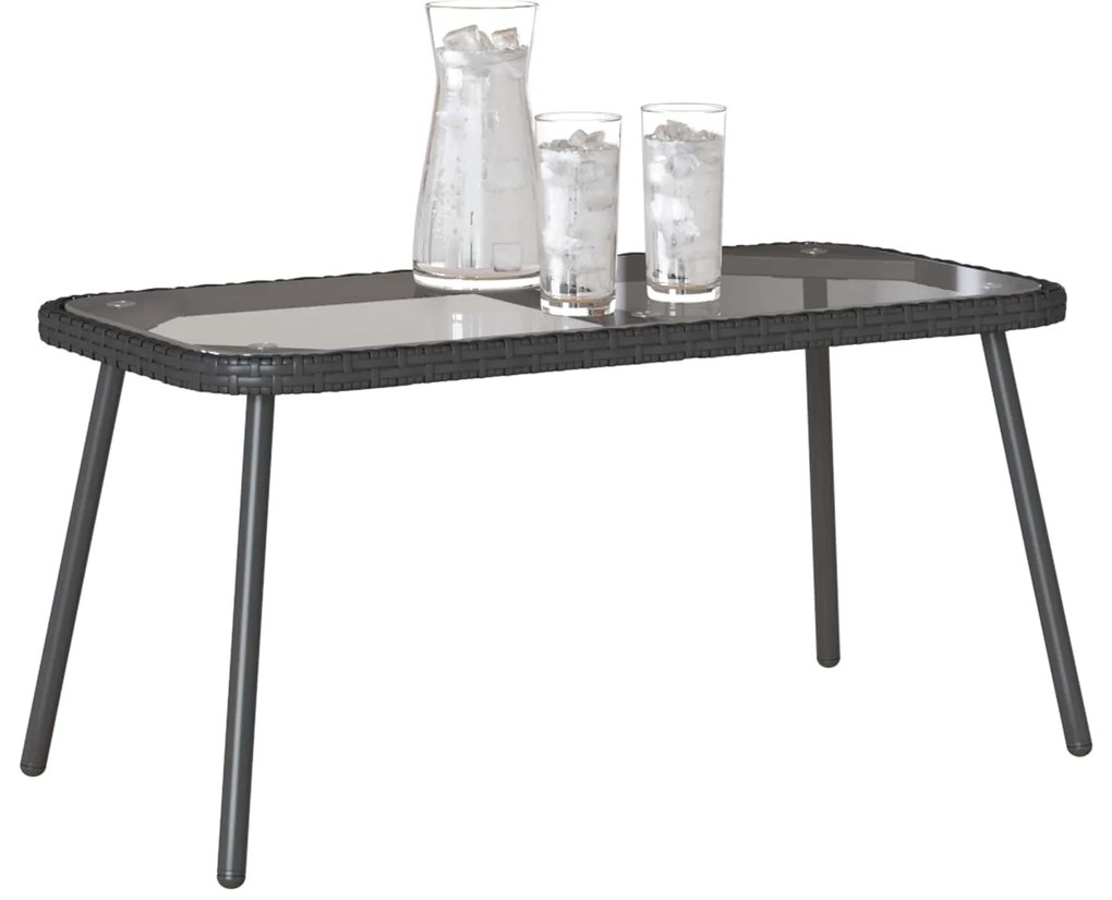 vidaXL Dohányzóasztal Fekete 90 x 45 x 43 cm Polirattan és üveg