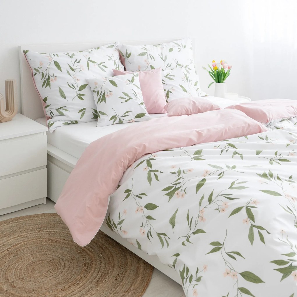 Goldea pamut ágyneműhuzat duo - jázmin virágmintás - púderrózsaszín hátoldal 140 x 220 és 70 x 90 cm