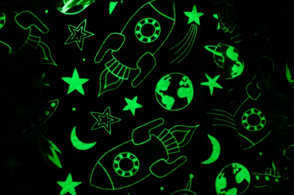 COMETS AND ROCKET kék-szürke mikroflanel világító takaró 150x200 cm