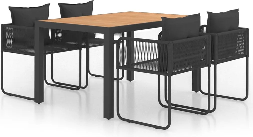 vidaXL 5 részes fekete és barna PVC rattan kerti étkezőgarnitúra