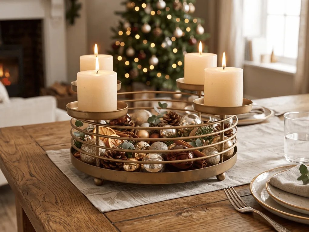 Fém adventi gyertyatartó GOLDEN ADVENT 32 cm, arany