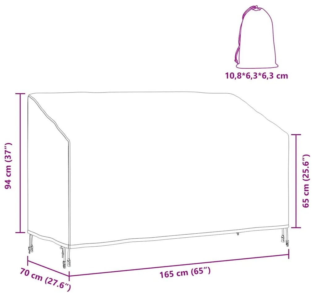 Kerti Pad Borító Fekete 165 x 70 x 65 / 94 cm 600D szövet