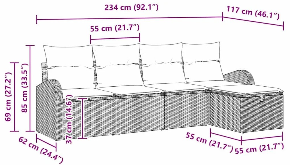 Kerti Kanapé Szett 5 pcs bézs és krémszínű 234 x 117 x 85 cm