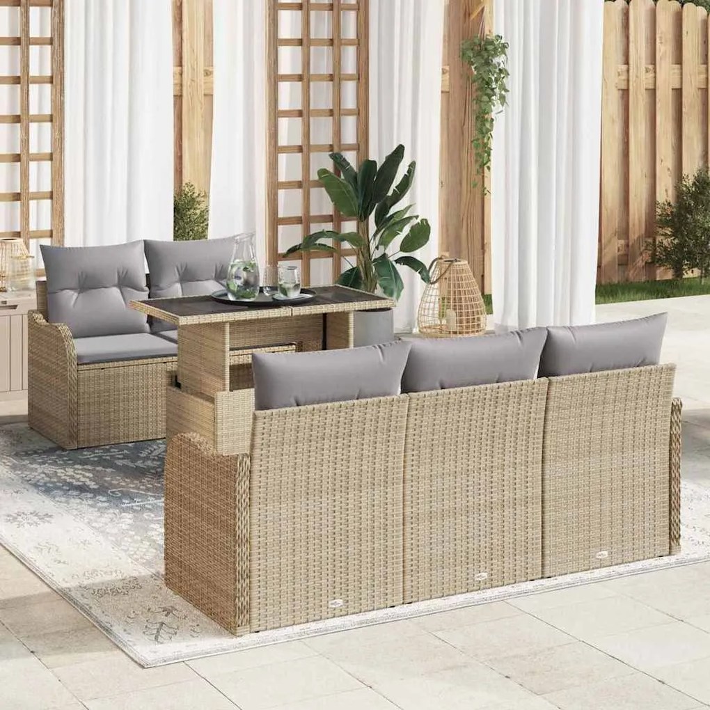 vidaXL Kerti Kanapé Szett párnával párnával 6 pcs Bézs Poly Rattan