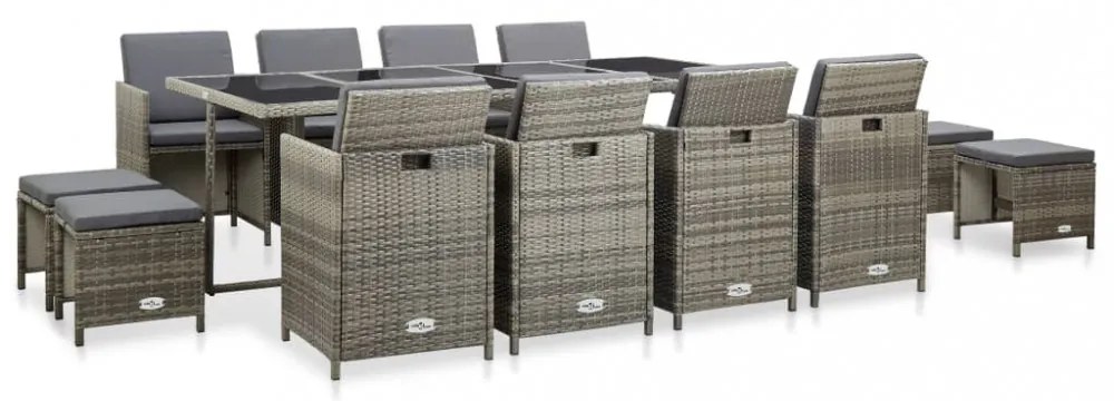 13 részes bézs polyrattan kültéri étkezőszett párnákkal