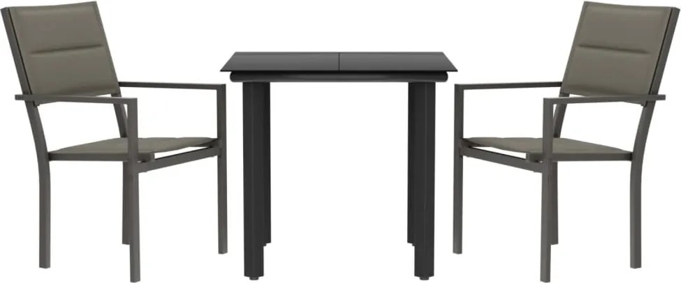 vidaXL 3 részes fekete acél és textilén kerti étkezőgarnitúra