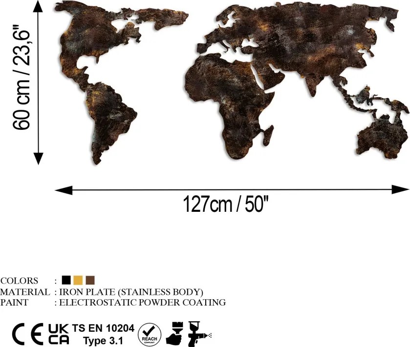 World fém fali dekoráció, 127 cm