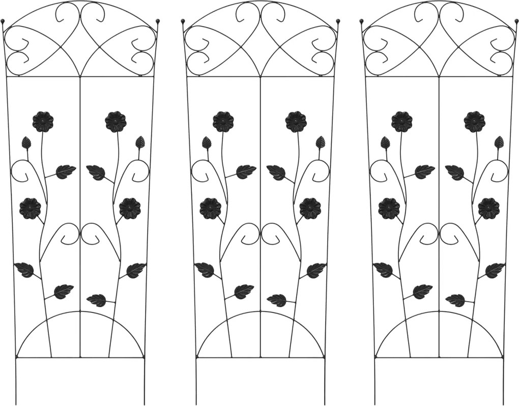 vidaXL Kerti Kerítés 3 pcs Fekete 110,5 x 42,5 cm Acél